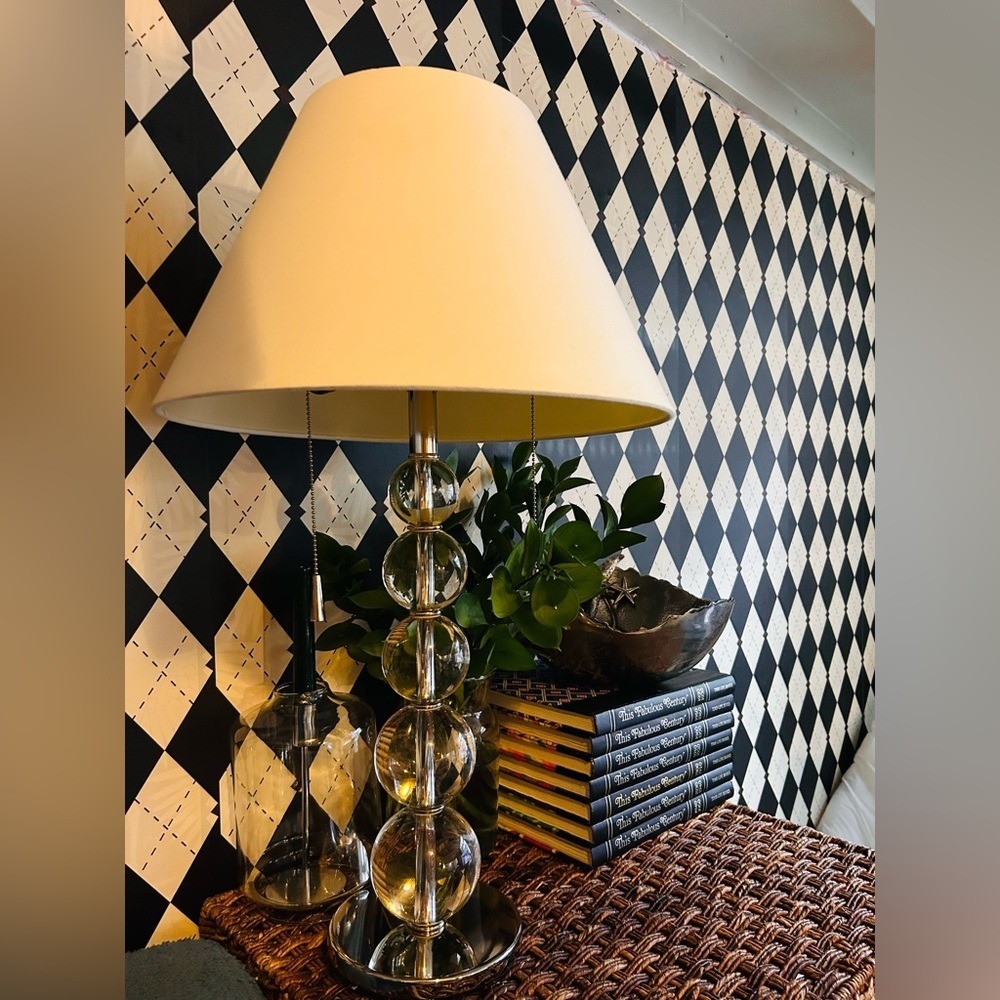 Heavy Crystal Table Lamp Stacked Glass Orbs no Shade| Very Tall - Picture 12 of 17